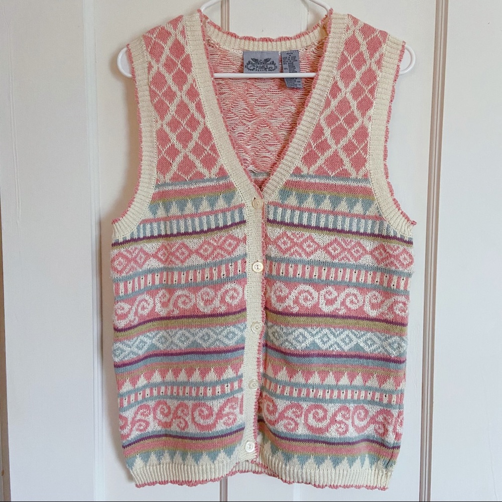 Vintage The Villager P Medium Knit Vest Pink Blue